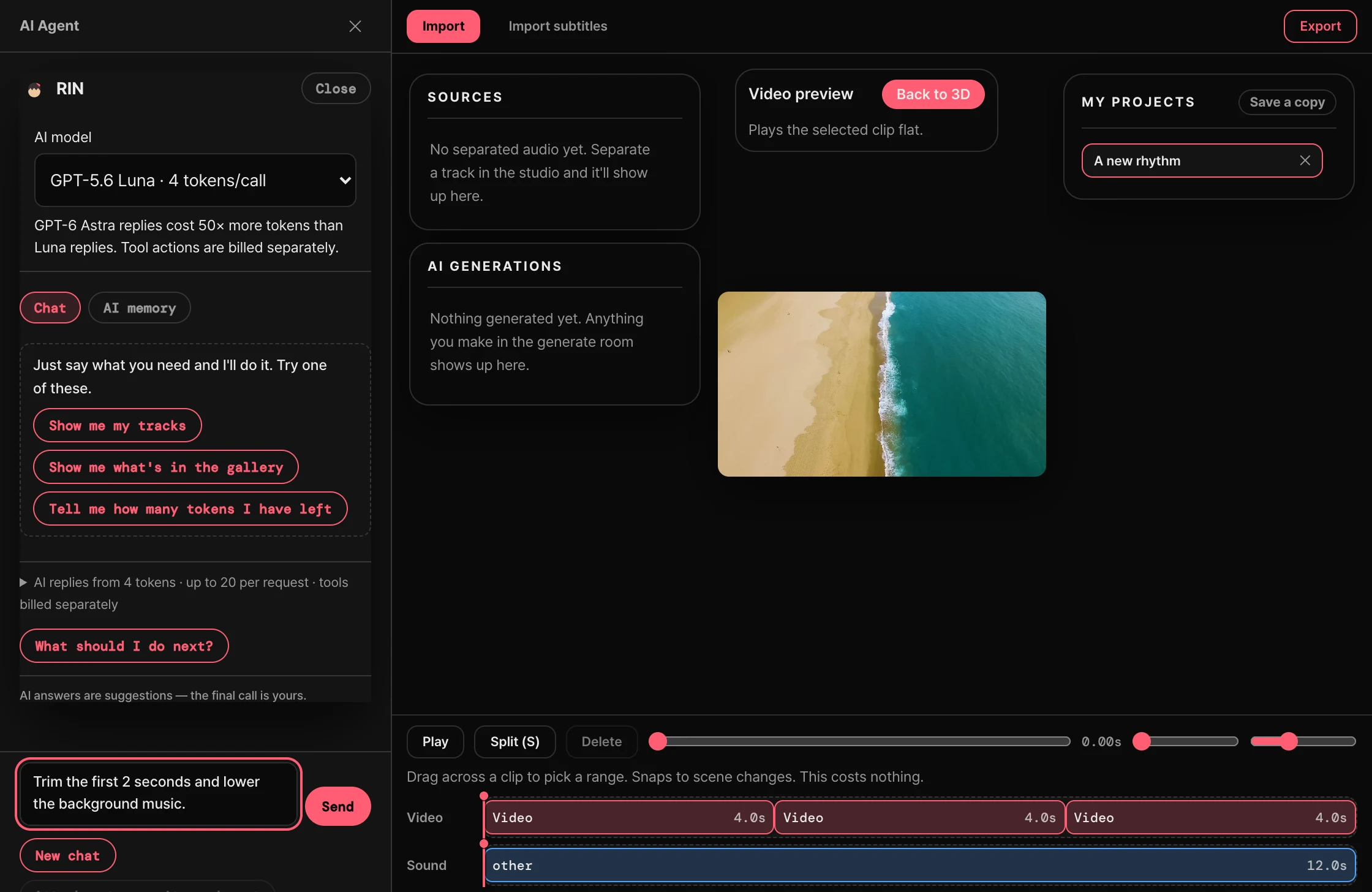Actual AI agent panel · Example request, not submitted