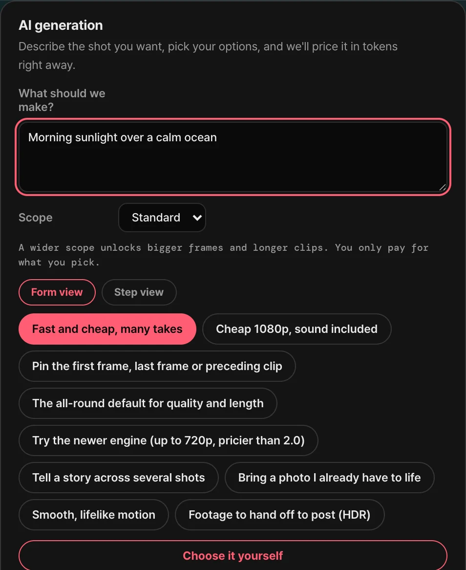 AI video generation — Actual tool settings