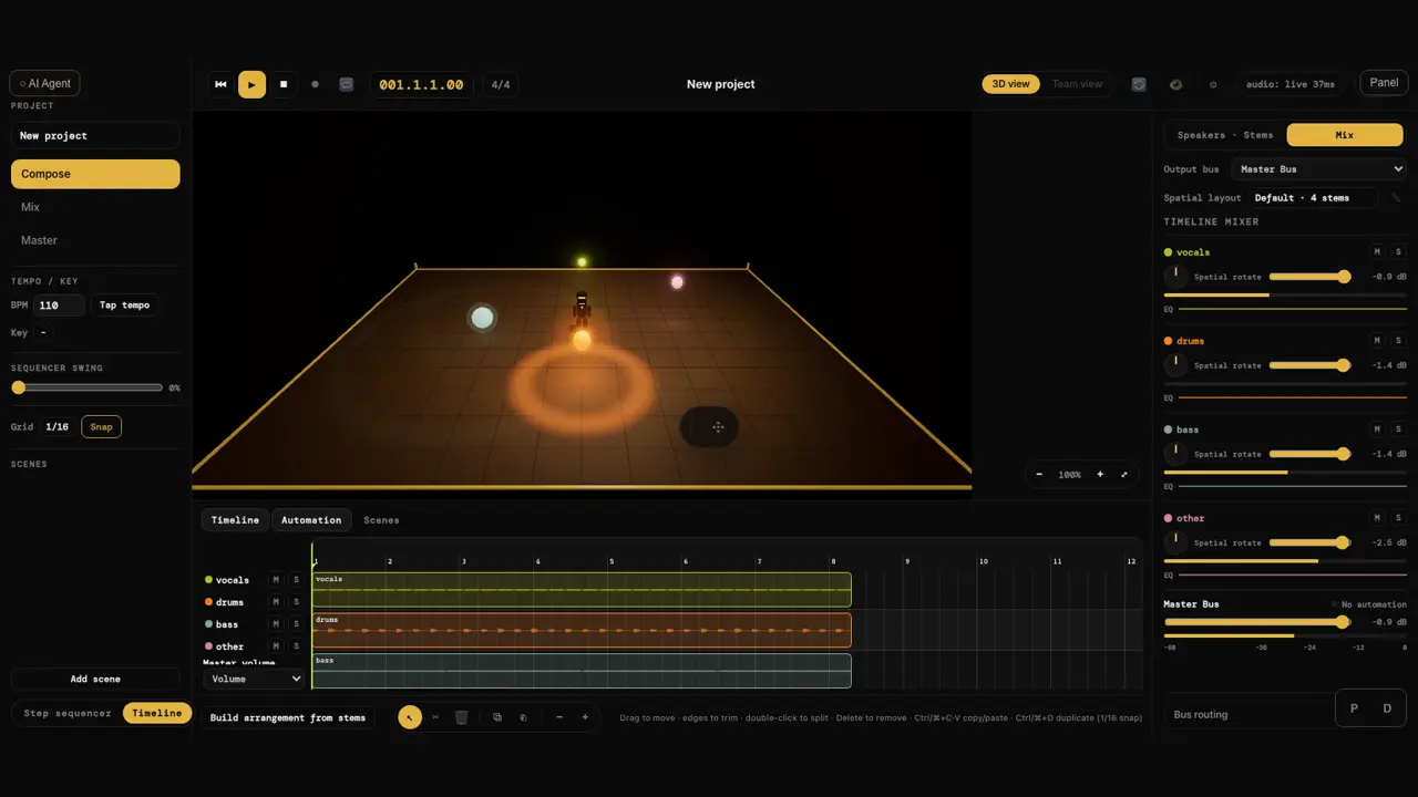 The compose view — timeline and track editing