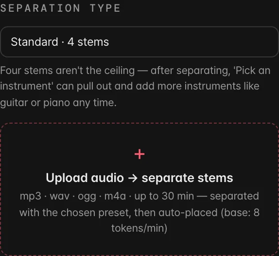 Stem separation — Actual tool settings