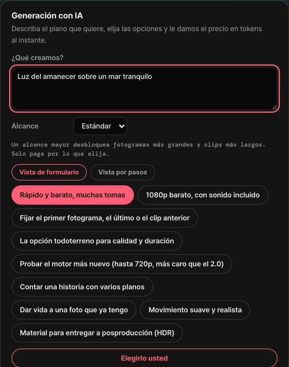 Generación de vídeo con IA — Ajustes reales de la herramienta
