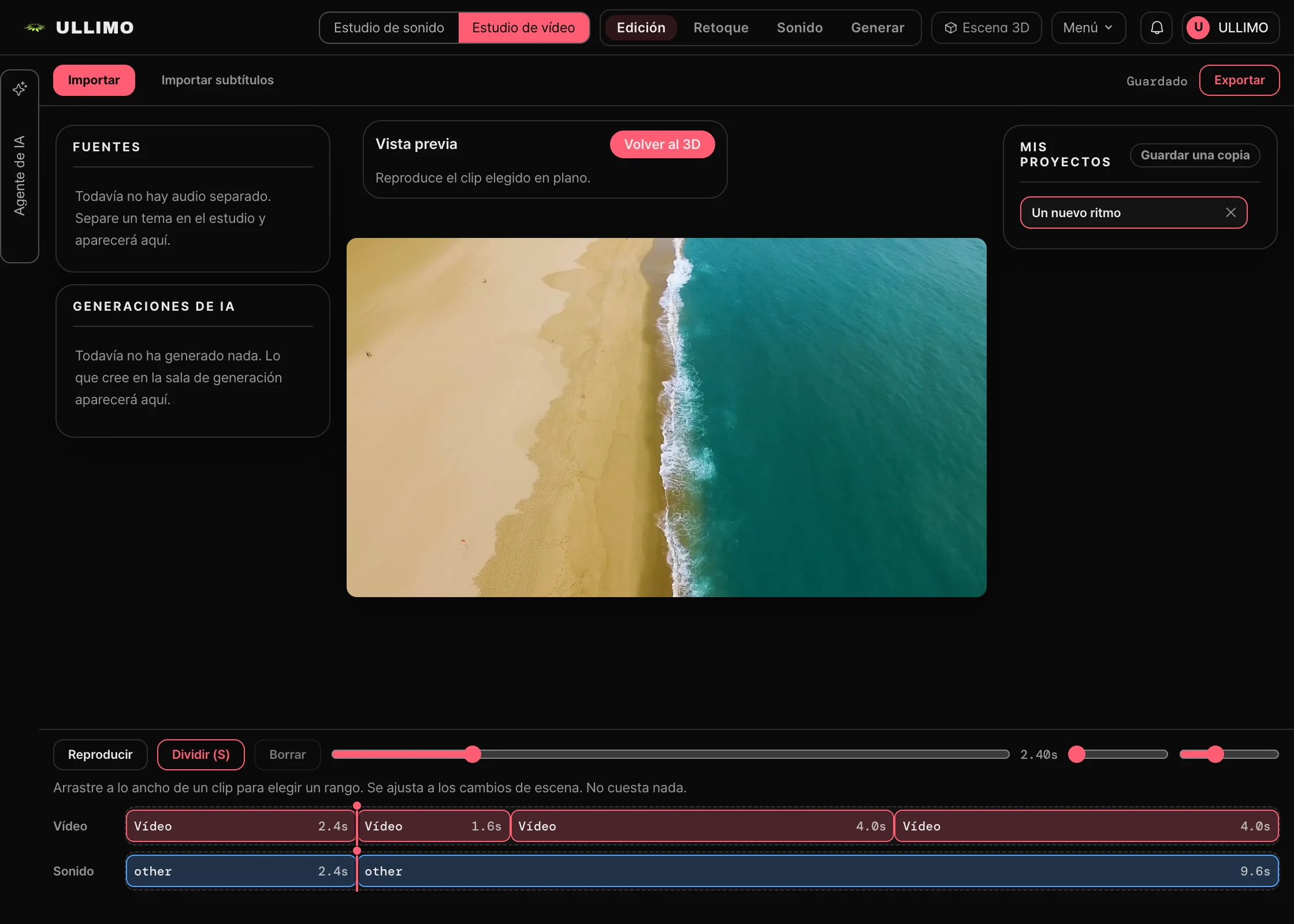 Línea de tiempo del editor de vídeo real